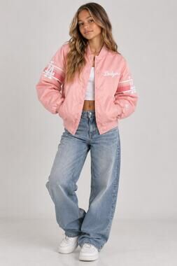 Starter LA Dodgers Jacket Girls M 12-14 Pink Satin Varsity Bomber MLB